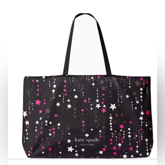 kate spade Handbags - NEW WITHOUT TAGS KATE SPADE BLACK PINK FUCHSIA STARS CANVAS TRAVEL FOLDABLE TOTE